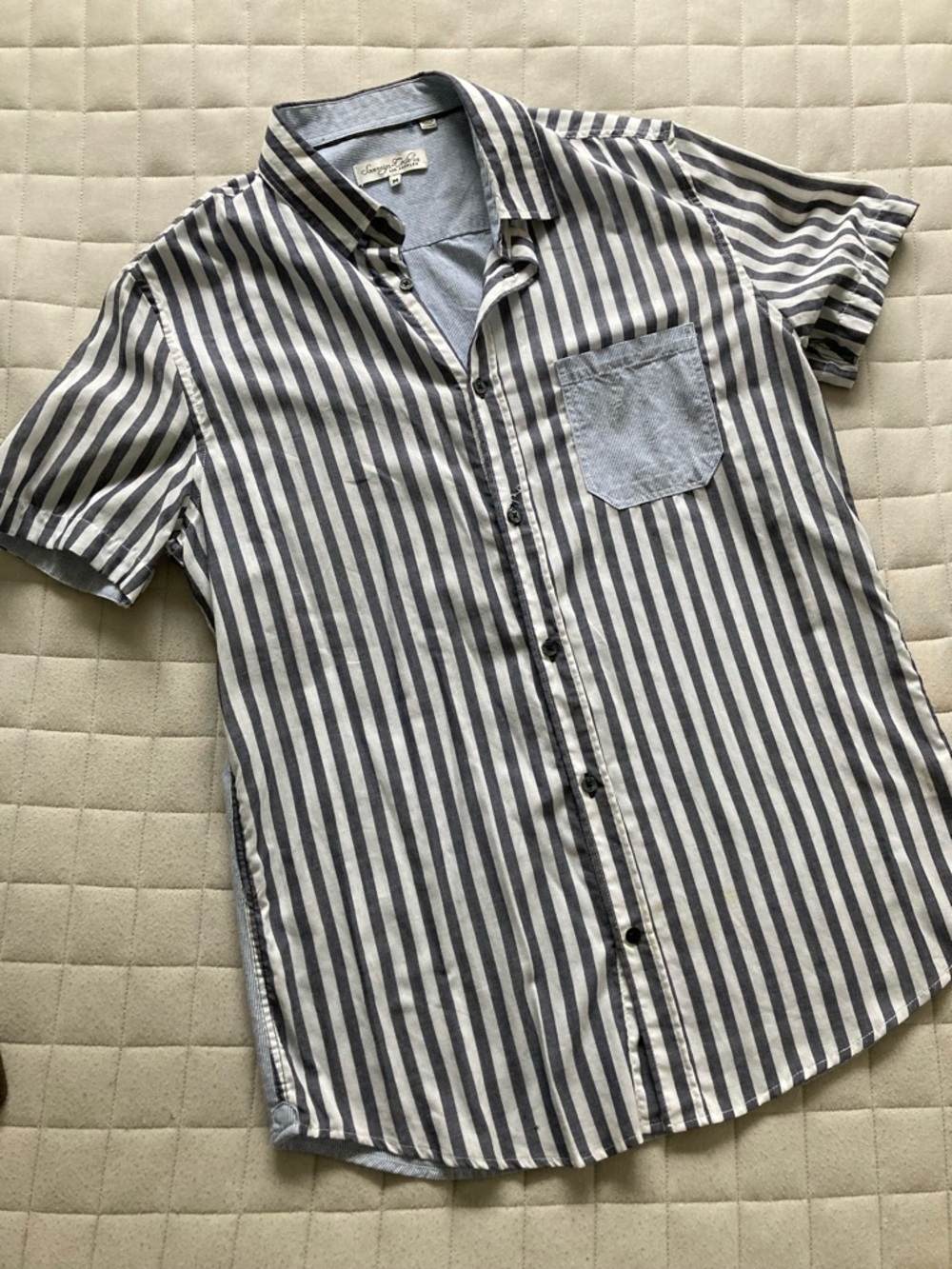 Sovereign Code Men’s Vertical Stripe Button-Up Shirt - Gray, Blue, White